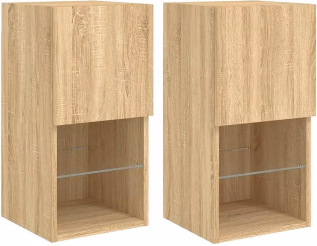 Berkfield Home Set of 2 TV Cabinets with LED Lights in Light Oak, W/D/H: 60 x 30.5 x 30 cm