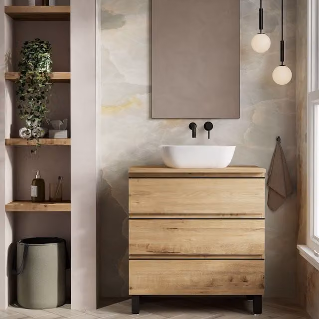 Banyetti Vatilla 800mm Floorstanding Bathroom Vanity with Matching Worktop in Light Oak – 1
