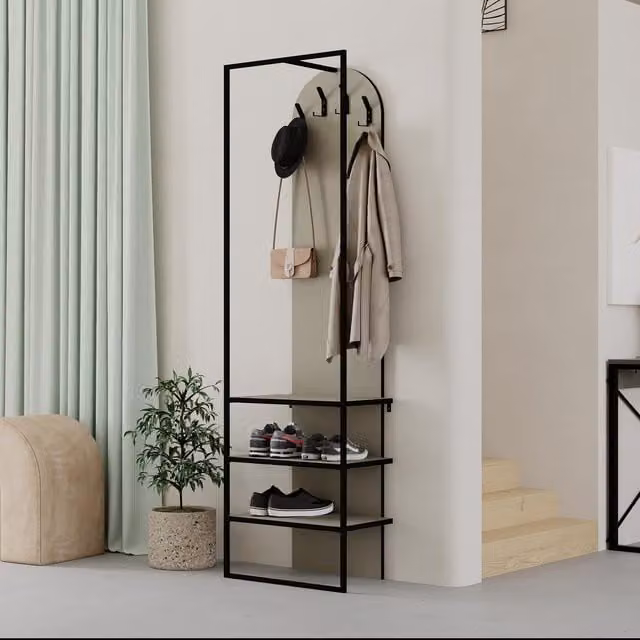 FWStyle Retro Hallway Coat Rack and Shoe Storage Unit in Ash Green