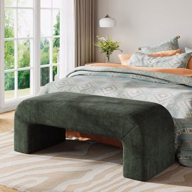 Komore Modern Straight Upholstered Velvet Indoor Bench in Green