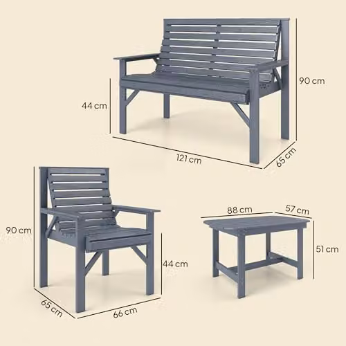 Outsunny 4 Seater Wooden Garden Furniture Set in Grey Lacquered Finish – 5