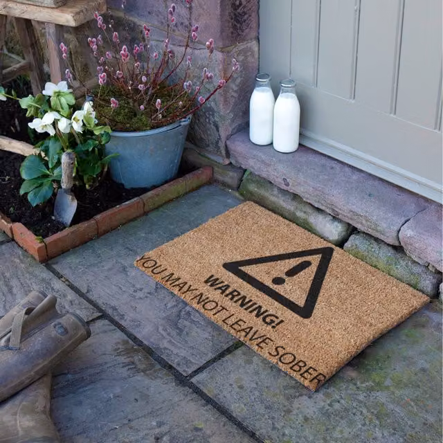 Artsy Mats Sober Warning Brown Coir and Natural Rubber Non-Slip Weatherproof Rectangular Doormat