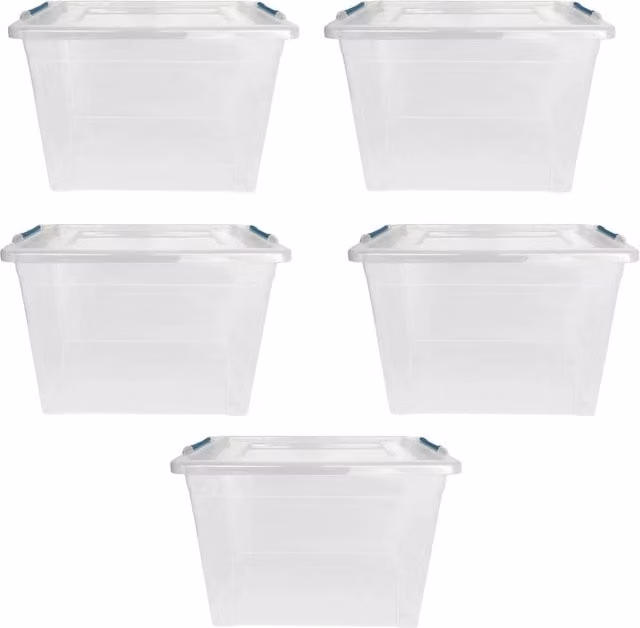 Marco Paul 75L Plastic Storage Box with Click Lid in White, Transparent and Blue
