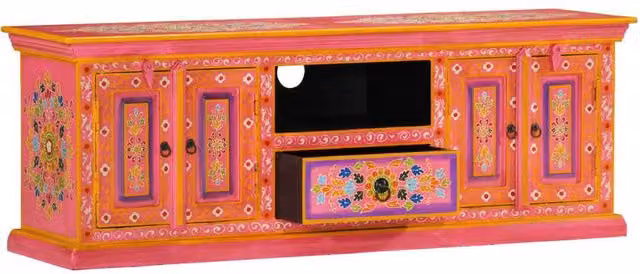 Berkfield Home Pink Lacquered Mango Wood Retro TV Cabinet W/D/H: 110 x 40 x 40 cm