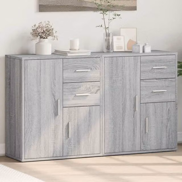 Berkfield Home Set of 2 Modern Grey Sonoma Sideboards, W/D/H: 60 x 31 x 70 cm
