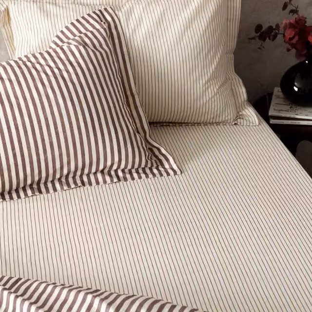Make It A Home Hebden Melange Stripe Cotton Fitted Sheet, Beetroot Red, 200 x 200 cm