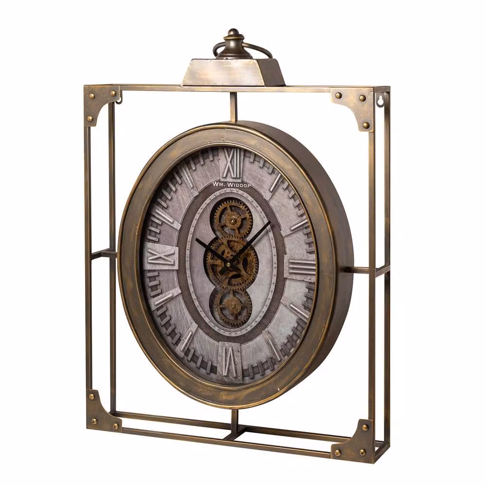 William Widdop Square Industrial Analog Wall Clock with Metal Frame in Bronze and Gold – 3