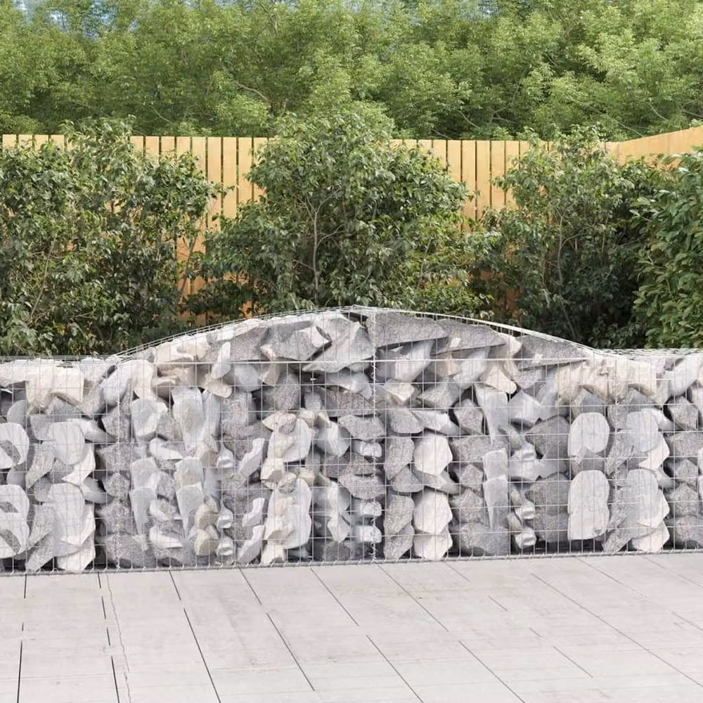 Berkfield Home Arched Gabion Basket in Silver Galvanised Steel, W: 400 cm, D: 50 cm, H: 80-100 cm – 2