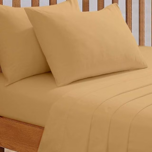 Smart Living Gold Polycotton Non-Iron Double Fitted Bedsheet, W/D/H: 140 x 200 cm