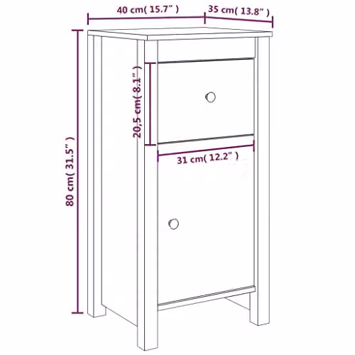 vidaXL Set of 2 Solid Wood Pine Sideboards and Storage Cabinets in Black, W/D/H: 80 x 40 x 35 cm – 3