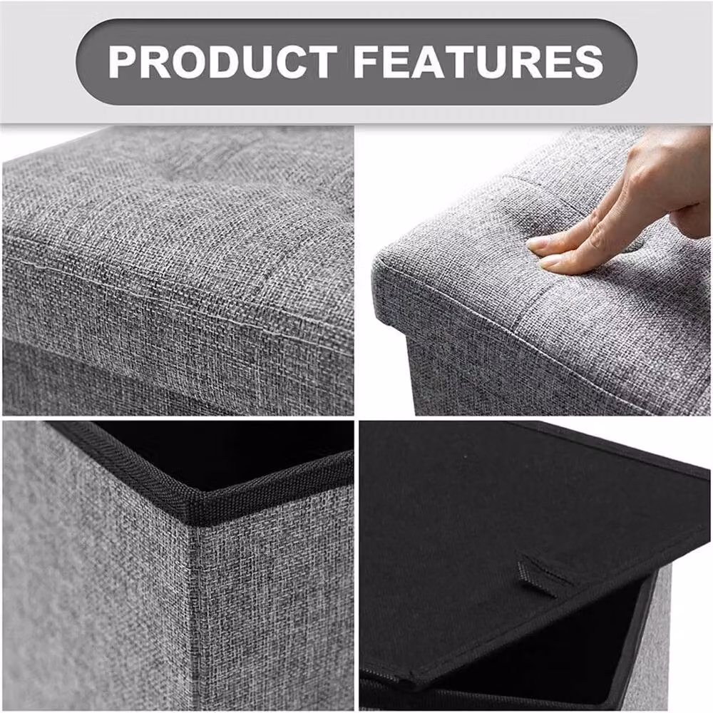 PAWNORA Extra Large Ottoman Storage Seat in Grey, W/D/H: 38 x 38 x 38 cm – 3