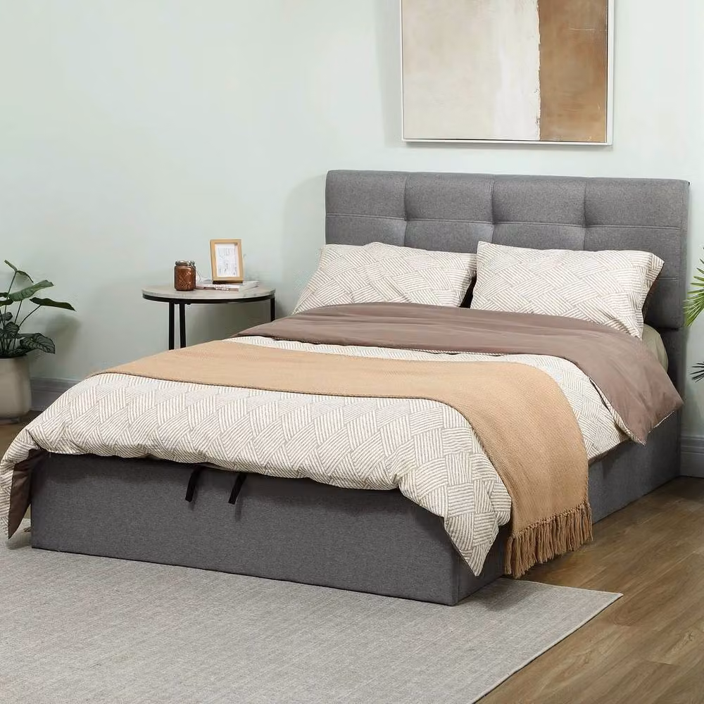FORGEVIO Upholstered Ottoman Bed Frame in Grey, W/D/H: 180 x 200 cm – 6