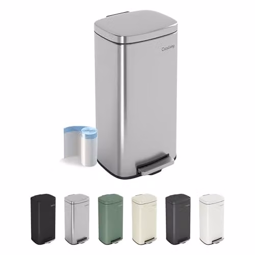 MCC Direct 50L Silver Stainless Steel Pedal Bin with Soft Close Lid and Removable Inner Bucket