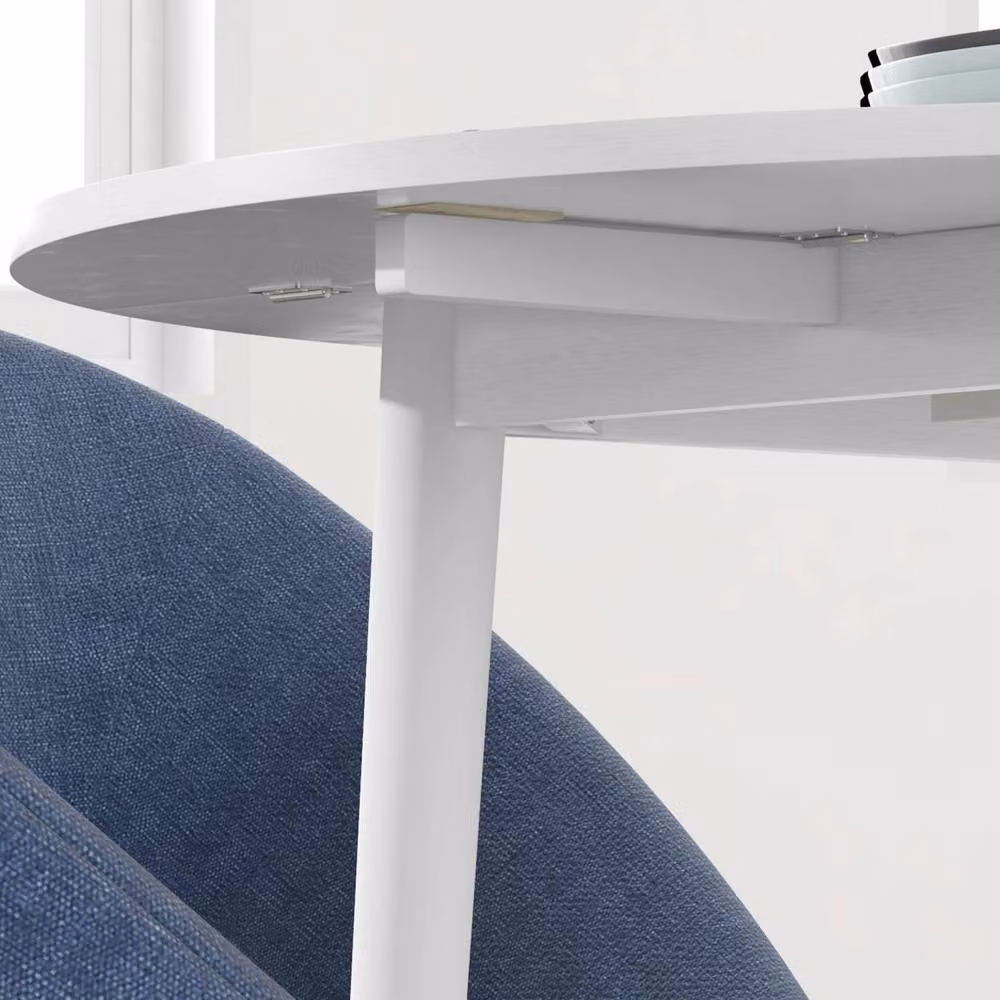 Wyld Haus Zinise Round Drop-Leaf Folding Dining Table in White Wood Grain, Seats 4 – 7