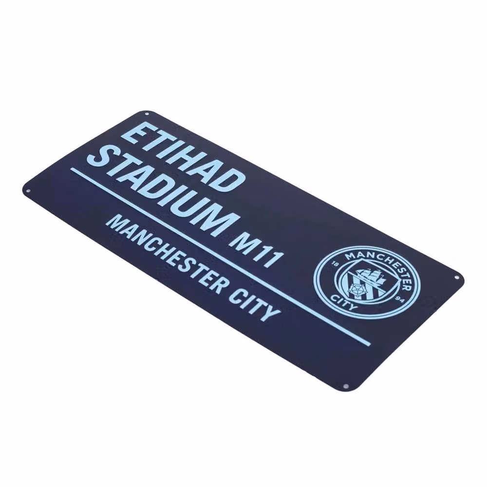 Manchester City FC Two Tone Metal Street Sign in Blue, W: 40.0 cm, H: 18.0 cm – 3