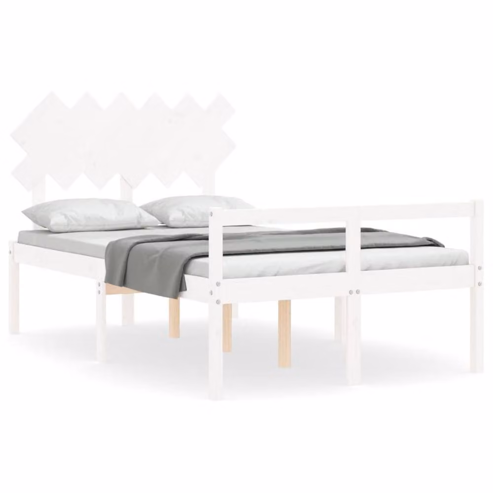 Berkfield Home Beautiful Solid Wood Pine Bed Frame with Headboard in White, W/D/H: 140.5 x 200 x 81 cm – 2