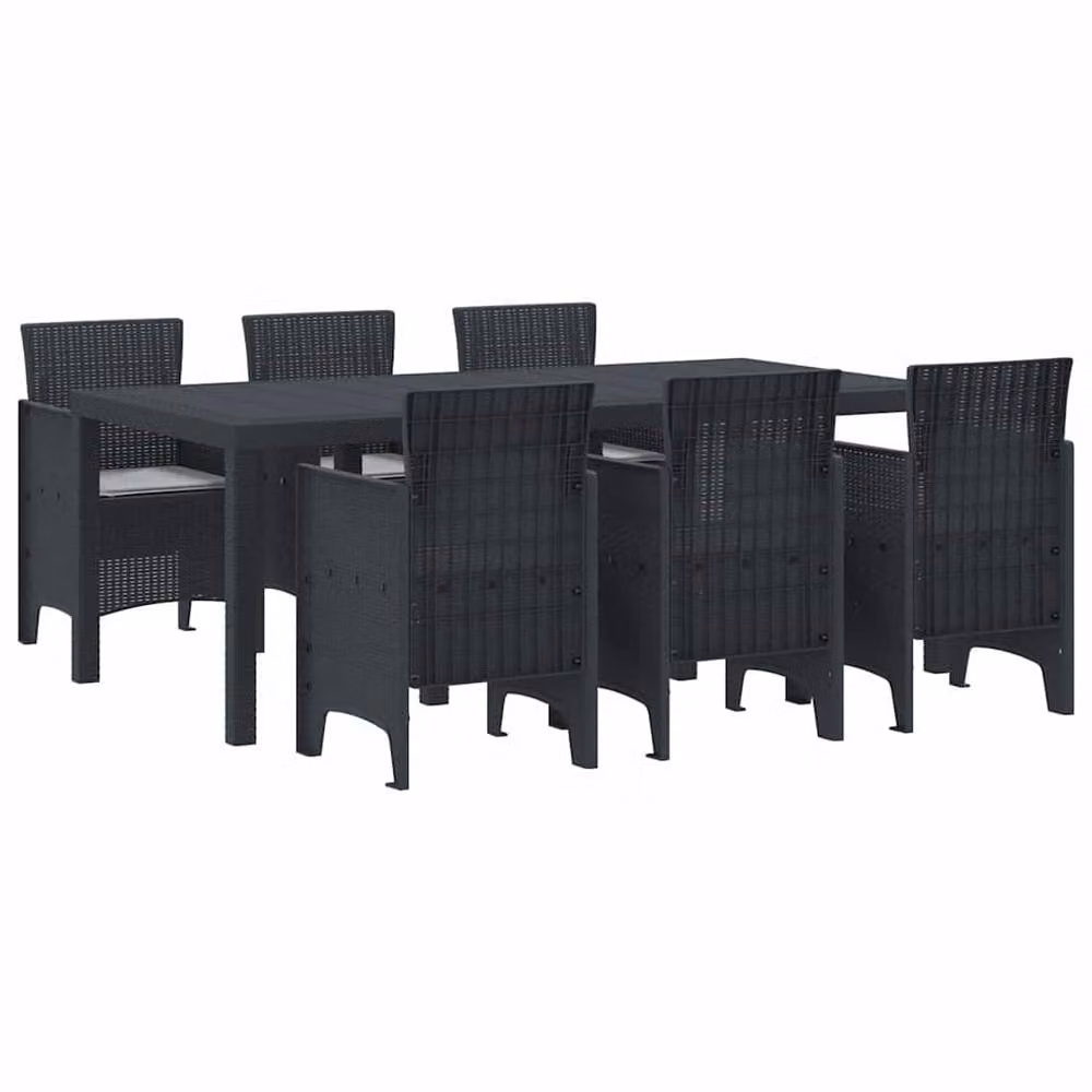 Berkfield Home Modern 7 Piece Anthracite Poly Rattan Garden Dining Set with Cushions – 2