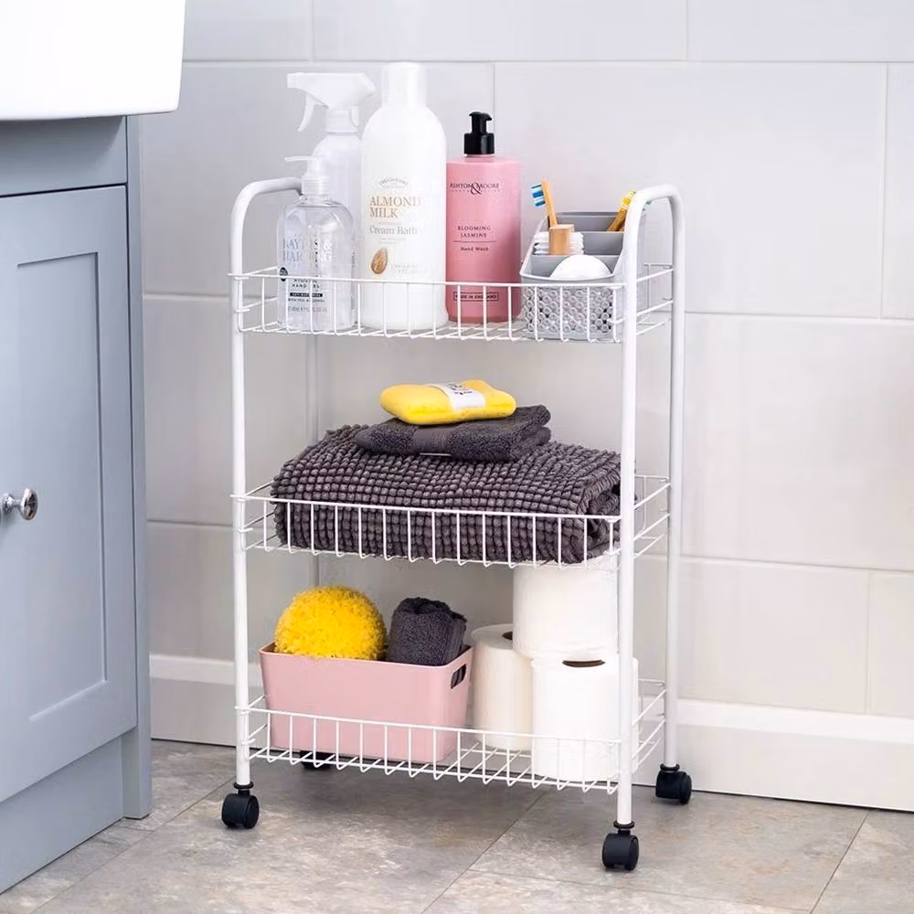 VOGREX White 3-Tier Rolling Metal Kitchen Storage Trolley Cart, W/D/H: 40 x 40 x 64 cm – 2
