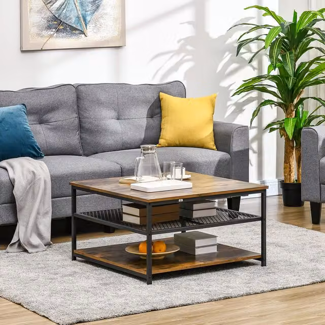 HOMCOM Industrial Square Coffee Table in Brown