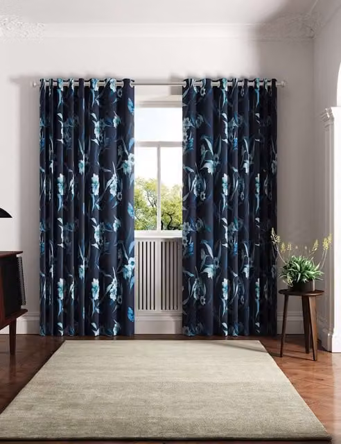 Ted Baker Cabana Floral Eyelet Curtains in Blue, H 229 cm x W 168 cm