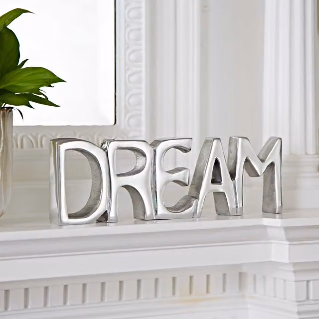 Paper High Dream Sign in Silver Reclaimed Metal, W: 28 cm, H: 9 cm – 1