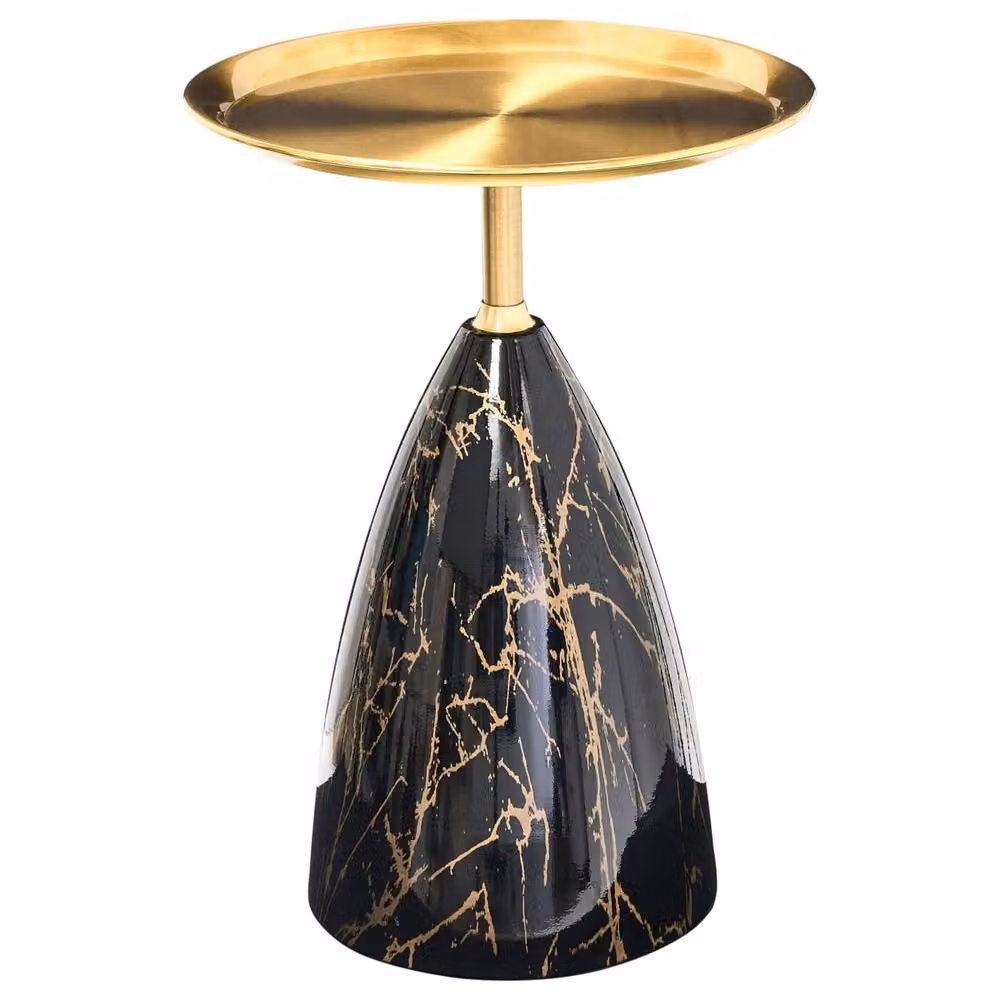 Wyld and Coco Round Side Table with Gold Metal Frame and Black Glass Top – 2