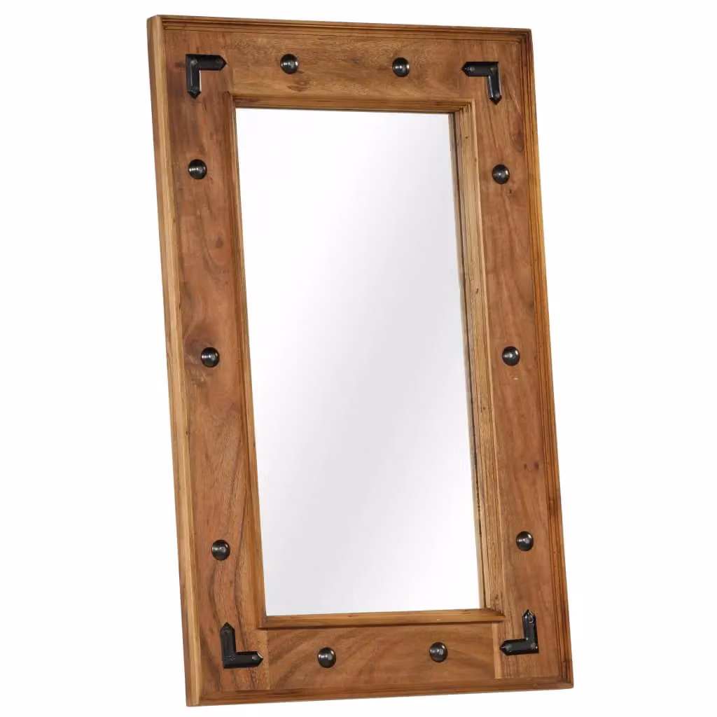 Berkfield Home Rectangular Solid Acacia Wood Wall Mirror in Brown, W: 50 cm, H: 80 cm – 2