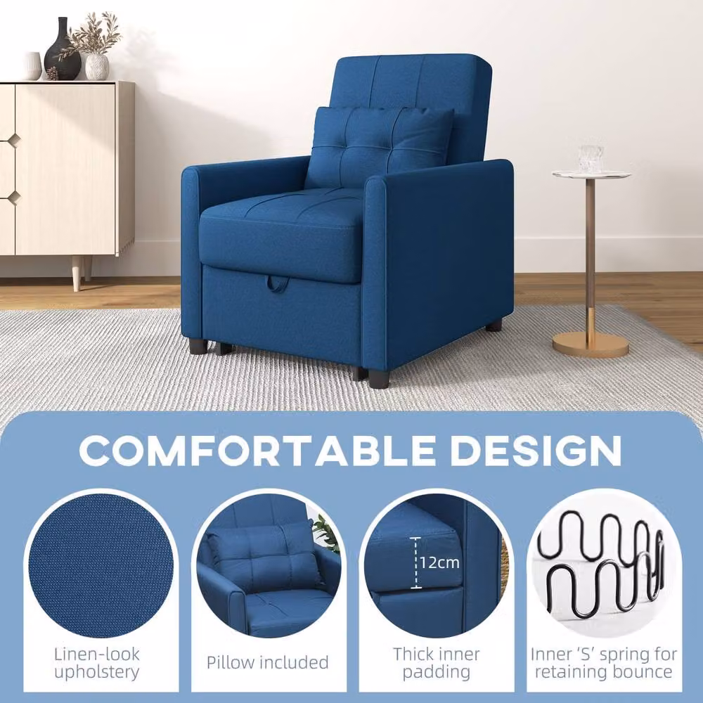 Wyld Haus Haso Single Sleeper Chair in Dark Blue Linen Look Fabric – 5