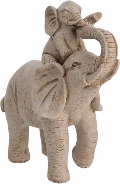 Naturecraft Elephant and Calf Sandstone Finish Figurine in Natural