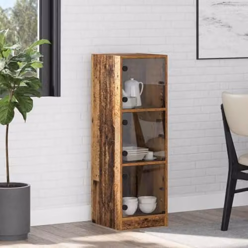 vidaXL Highboard in Old Wood Brown with Glass Doors and Internal Shelves, W/D/H: 35 x 37 x 109 cm – 2