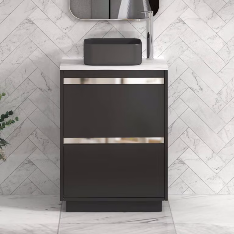 Royal Bathrooms Orion 800mm Matt Obsidian Black Floor Standing Countertop Vanity Unit with 2 Drawers, Art Square Basin and Chrome Accent Trim