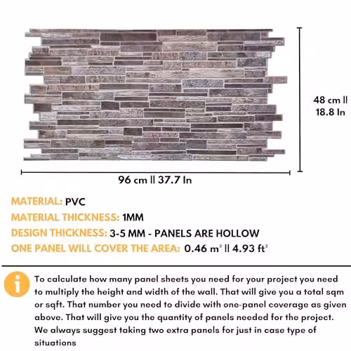 Novecrafto 3D Stone Look PVC Wall Panels, Grey, 6 Sheets, W: 96 cm, H: 48 cm – 5