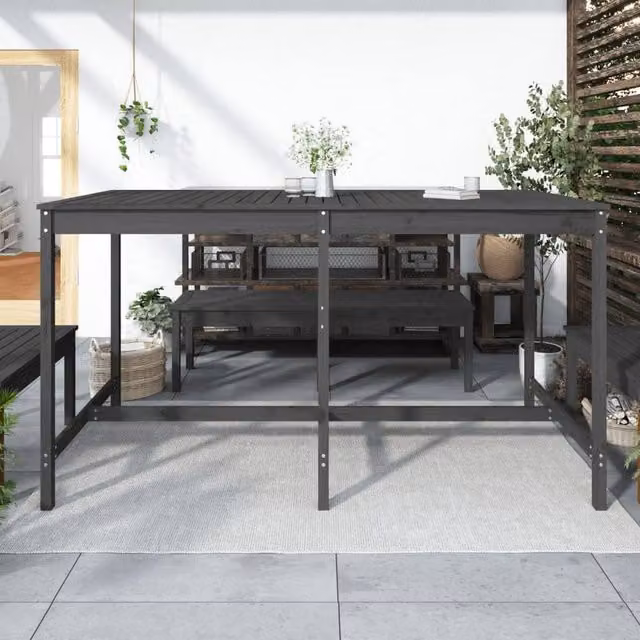Berkfield Home Grey Solid Wood Pine Garden Table W/D/H: 203.5 x 90 x 110 cm
