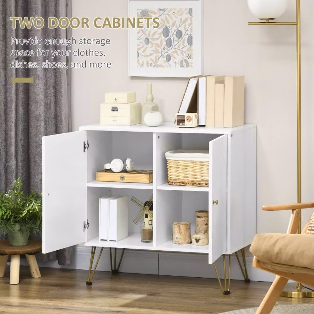 STILVORA Modern White and Gold Freestanding Storage Cabinet with Hinged Doors and Internal Shelves – 2