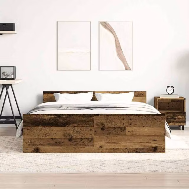 Berkfield Home Durable Bed Frame in Old Wood Brown, W/D/H: 120 x 50 x 123 cm – 1