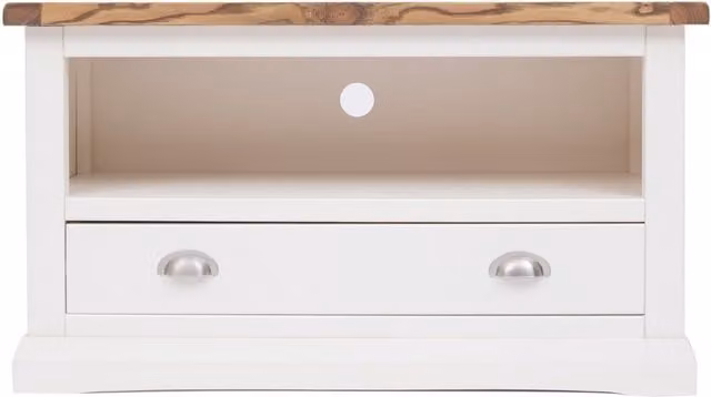 Cabinet Bits Cosenza 1 Drawer TV Cabinet in Off-White Ash Wood with Chrome Cup Handle