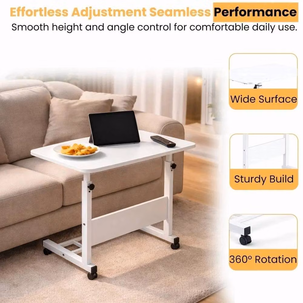 EONLION White Portable Laptop Table with Height Adjustable Tiltable Top and Castors – 3
