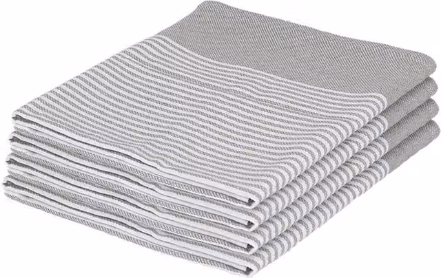 Nicola Spring Highly Absorbent Cotton Tea Towel Set, Light Grey Pinstripe, Pack of 4