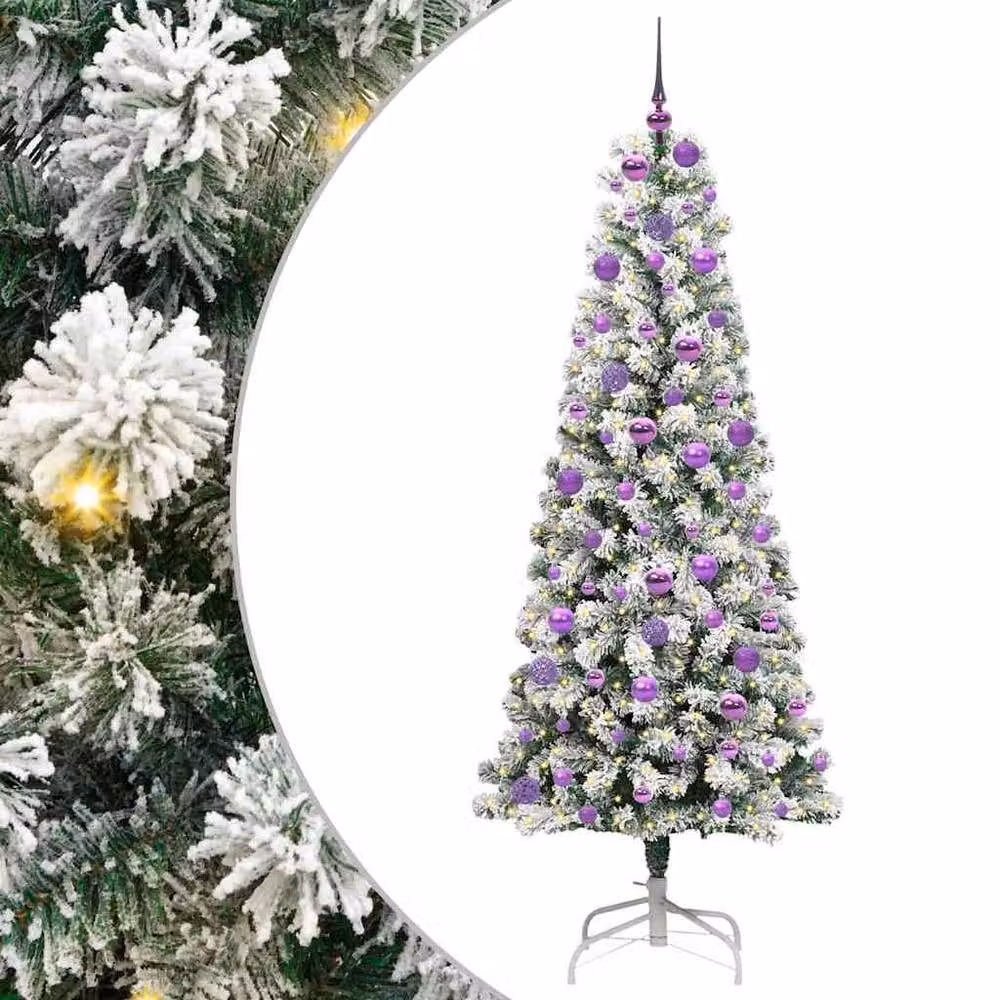 Berkfield Home Artificial Hinged Christmas Tree in Green and White, Height: 180 cm – 2