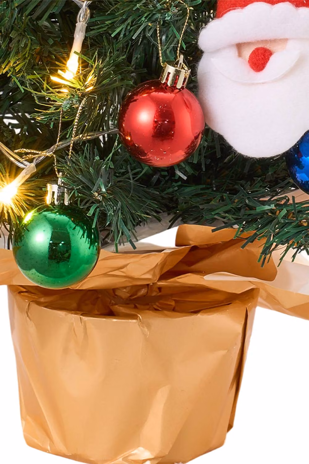 Living and Home Tabletop Mini Christmas Tree in Gold Pot with Multicolour Lights, Balls, Santa and Star Topping – 5