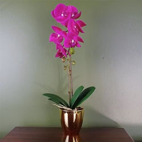 Leaf Potted Artificial Orchid in Pink and Gold, Height: 46 cm – 1