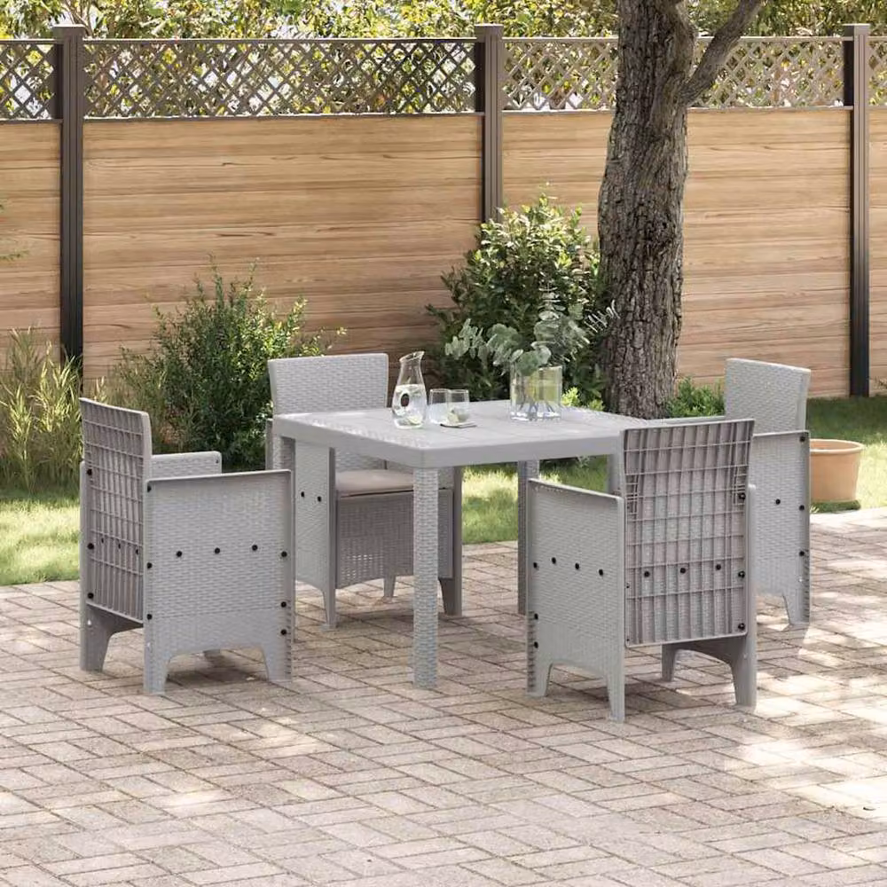 Berkfield Home 5 Piece Garden Dining Set with Light Grey Cushions and Poly Rattan Table and Chairs – 2