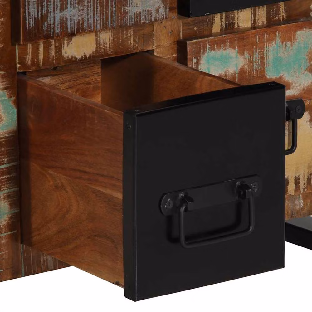 Berkfield Home Industrial Sideboard in Brown and Black, Solid Wood and Metal, W/D/H: 50 x 35 x 70 cm – 5