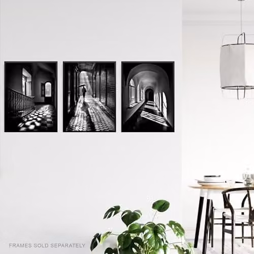 Artery8 Set of 3 Black and White Geometric Pattern Abstract Photograph Paper Poster Prints, W: 21.0 cm, H: 29.7 cm – 3