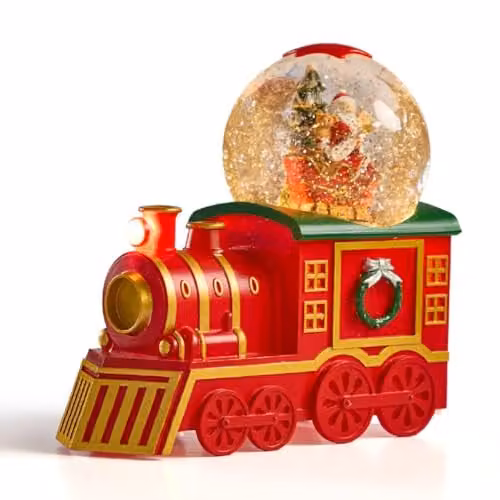The Christmas Workshop Light-Up Christmas Train Snow Globe with Swirling Glitter and Warm White LED Glow, H: 21.0 cm, W: 18.5 cm, D: 10.5 cm