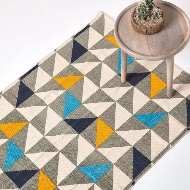 Homescapes Copenhagen Scandinavian Style Geometric Woven Cotton Printed Rug, Multicolour, Width: 150 cm
