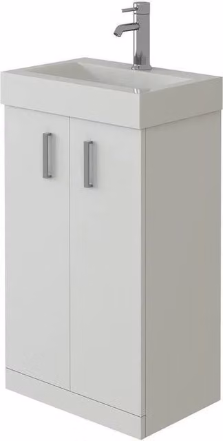 SPETLEK White Glossy Cloakroom Vanity Unit and Sink Basin with Soft-Close Hinged Doors