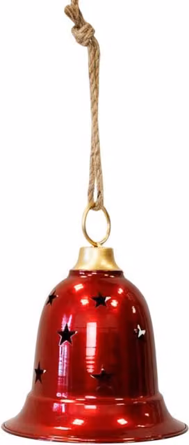 Four Candle Glossy Red and Gold Metal Christmas Bell Pendant with Star Cutout Detail – 1