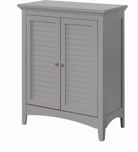 Teamson Home Grey Freestanding Bathroom Floor Cabinet with Roll Shutter Doors and Adjustable Internal Shelves