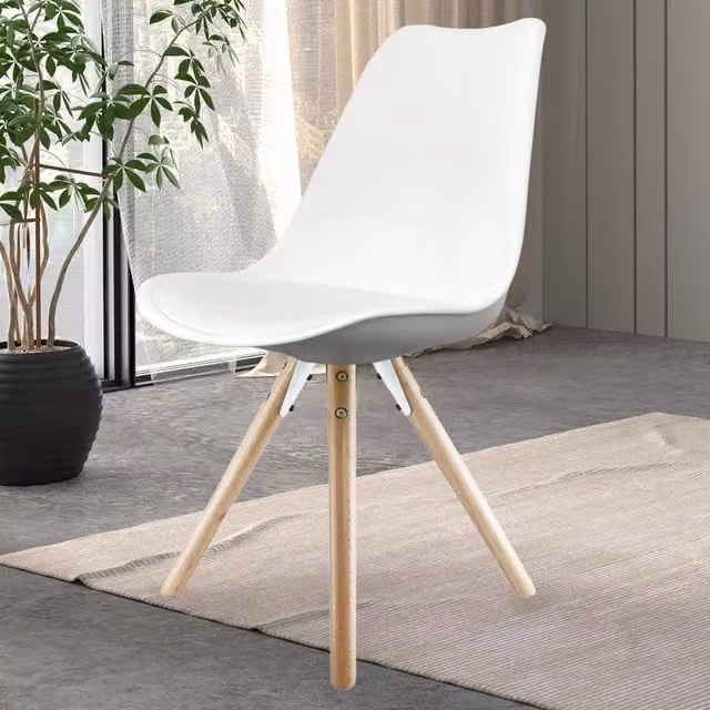 Fusion Living Soho Dining Chair in White with Light Wood Legs